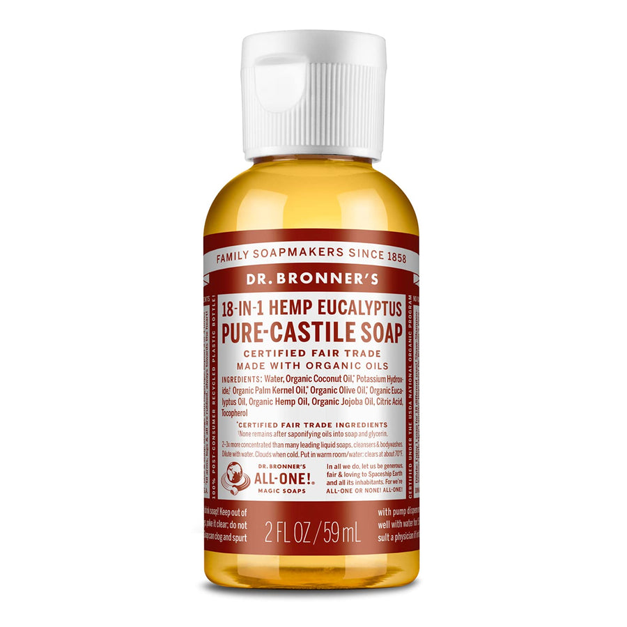 - Pure-Castile Liquid Soap (Eucalyptus, 2 Ounce) - Made with Organic Oils, 18-in-1 Uses: Face, Body, Hair, Laundry, Pets and Dishes, Concentrated, Vegan, Non-GMO