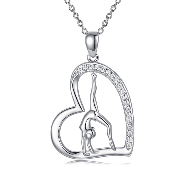 Gymnastics Necklace 925 Sterling Silver Flipping Gymnast Team Gymnastics Fashion Jewelry Pendant Necklace Ballerina Gymnastics for Women Gifts silver