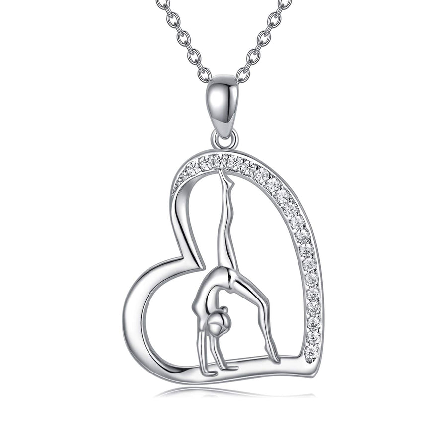 Gymnastics Necklace 925 Sterling Silver Flipping Gymnast Team Gymnastics Fashion Jewelry Pendant Necklace Ballerina Gymnastics for Women Gifts silver