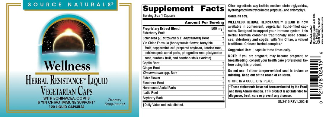 Wellness Herbal Resistance - Echinacea, Coptis & Yin Chiao Immune Support* - 120 Capsules