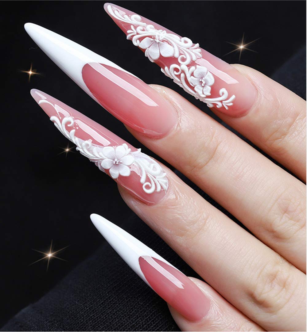 YIMART 600pcs Acrylic Medium Long Stiletto Nail Tips Easy Coffin Nails Sharp False Nail Art Tips For Nails Salon (Natural)