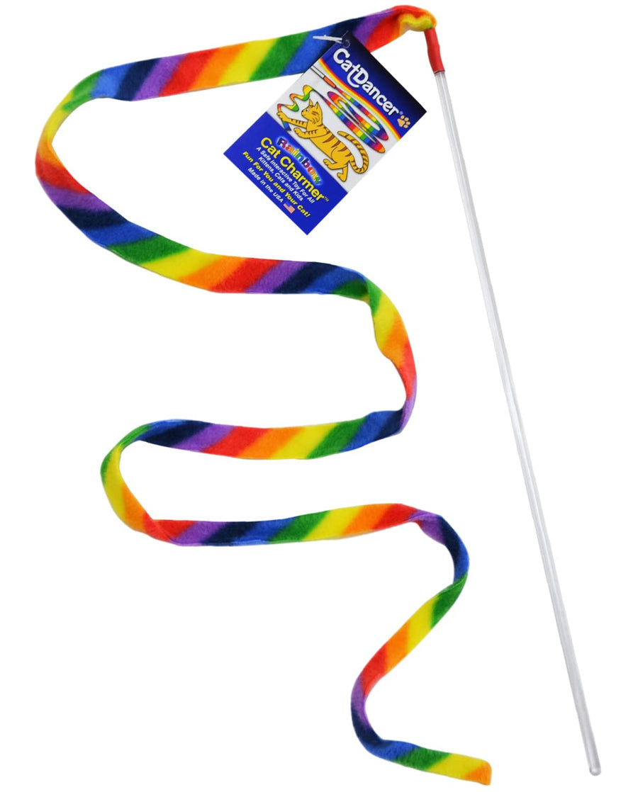Products Rainbow Cat Wand Charmer, Safe Teaser Wand for Indoor Cats & Kittens, Flexible Exercise Toy Made of Multicolor Fabric Ribbon, For Medium Breeds