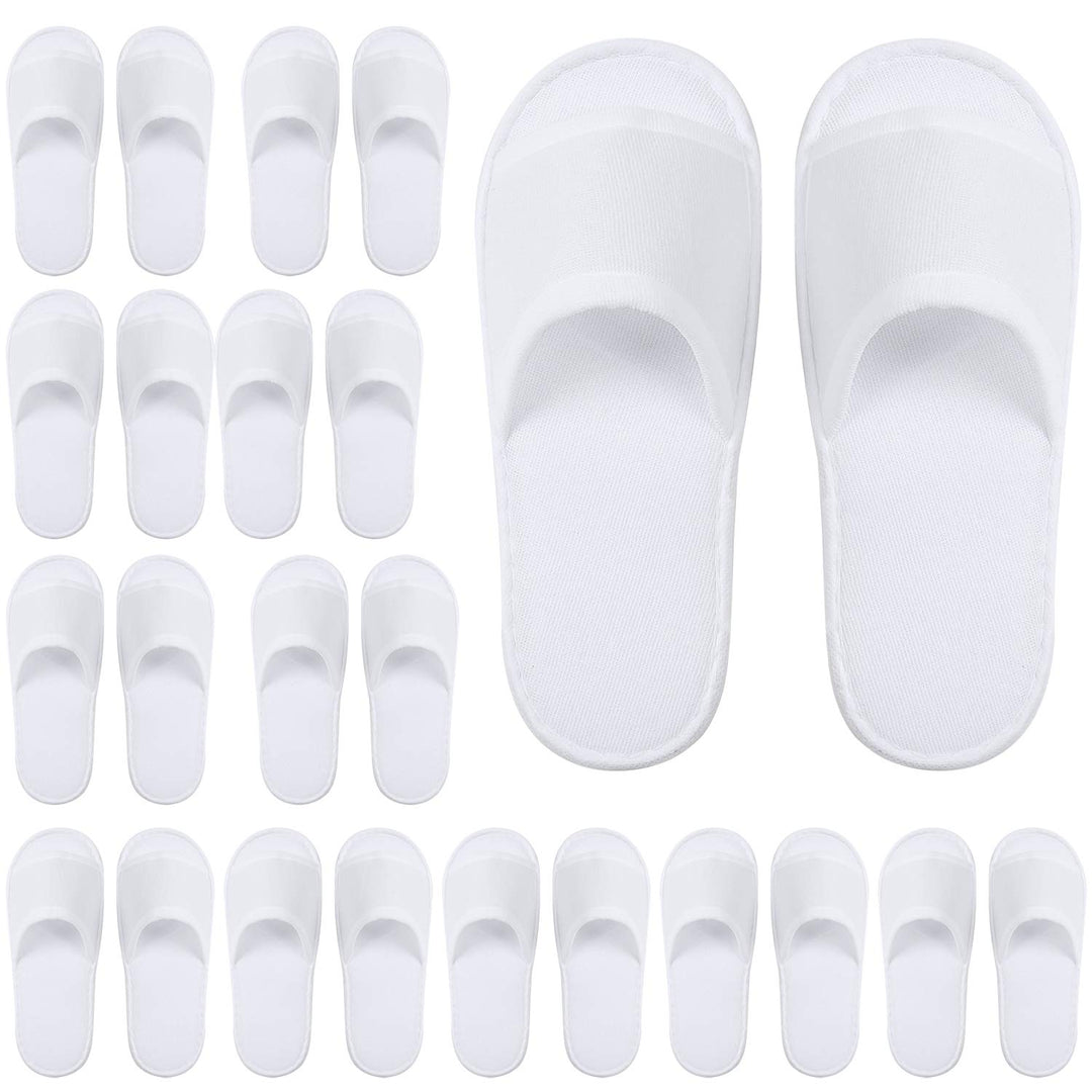 12 Pairs Open Toe Spa Slippers White Spa Hotel Guest Slippers for Spa, Party Guest, Hotel and Travel, Fits Most Men and Women