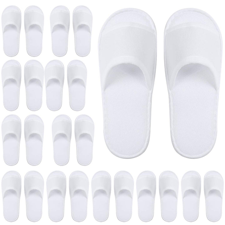 12 Pairs Open Toe Spa Slippers White Spa Hotel Guest Slippers for Spa, Party Guest, Hotel and Travel, Fits Most Men and Women