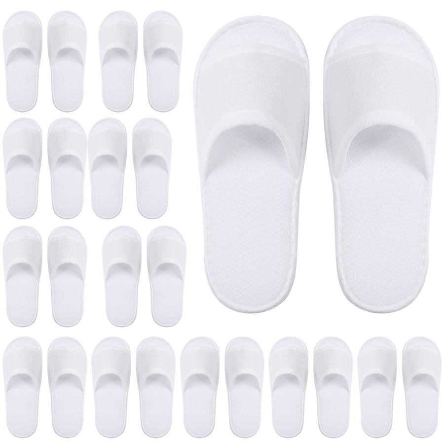 12 Pairs Open Toe Spa Slippers White Spa Hotel Guest Slippers for Spa, Party Guest, Hotel and Travel, Fits Most Men and Women