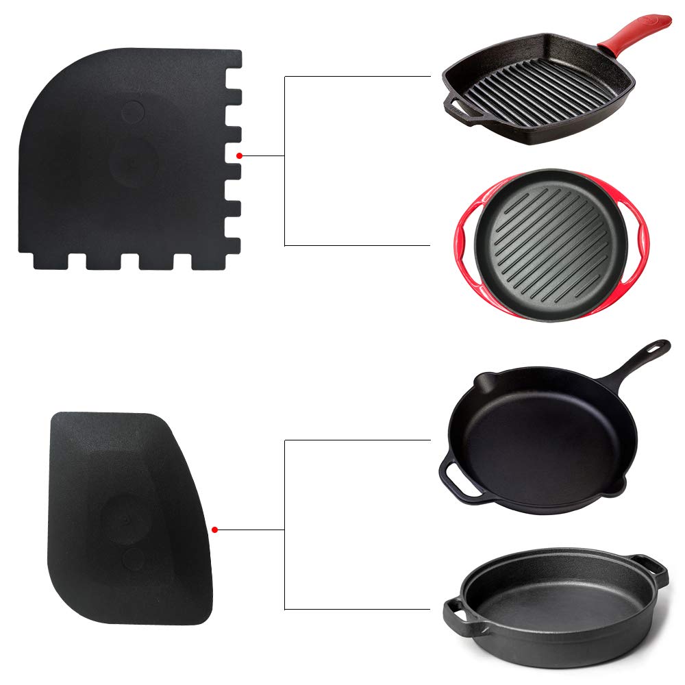 Set of 2 Packs Natural Fiber Pot Brush and 2 Packs of Plastic Grill Pot Scraper, Durable Untreated Beechwood Handle with Heat Resistant Union Fiber Head