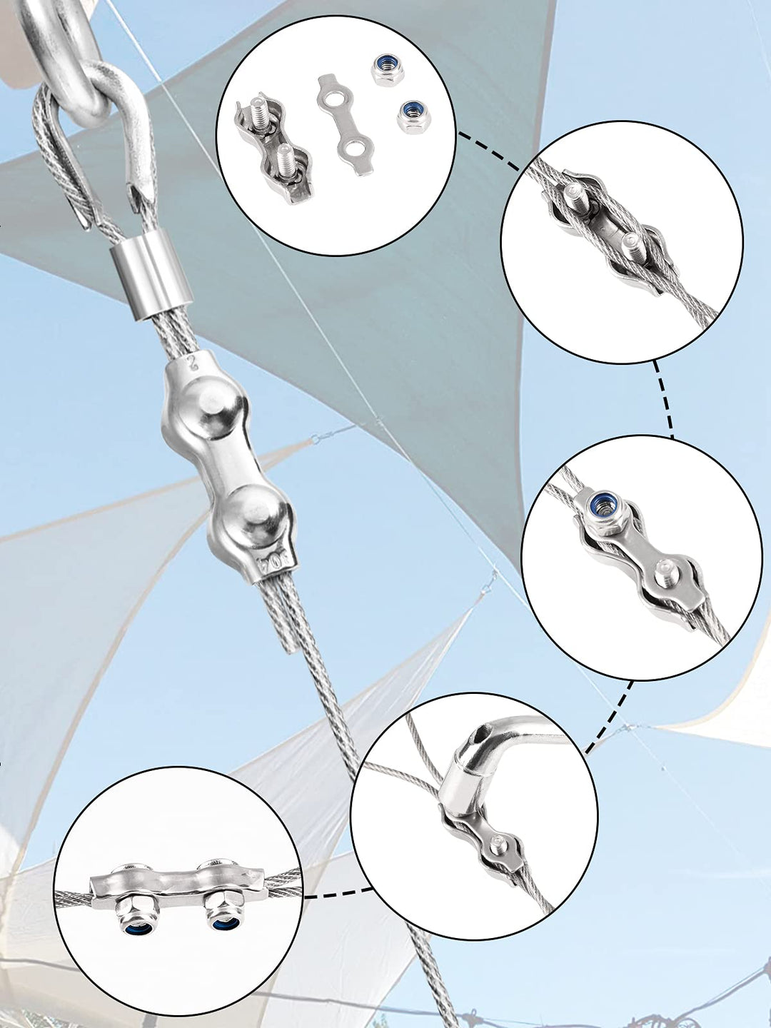 Wire Rope Clips Duplex Clamps,1/16&24pcs,304 Stainless Steel Heavy Duty Locking Device Aircraft Wire Cable Double Clamp Buckle with Lock Nuts Fits for 1/16