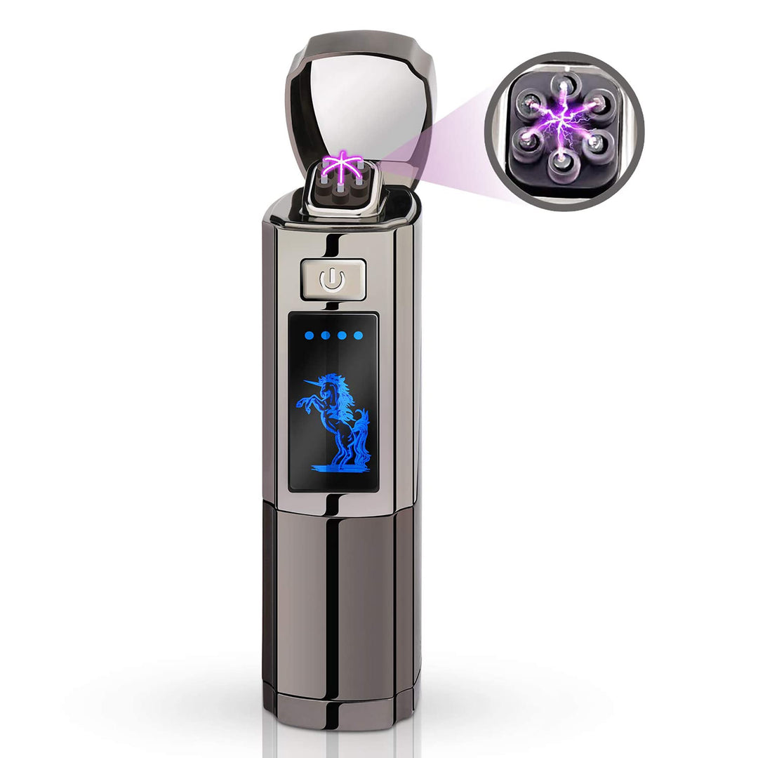 Triple Arc Lighter Plasma Lighter Windproof Lighter Rechargeable Electric Lighter Survival Lighter with LED Battery Indicator for Fire Outdoors Adventure Camping Hiking