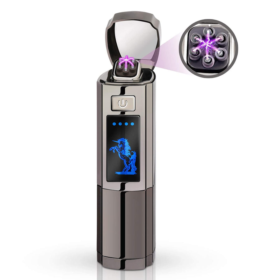 Triple Arc Lighter Plasma Lighter Windproof Lighter Rechargeable Electric Lighter Survival Lighter with LED Battery Indicator for Fire Outdoors Adventure Camping Hiking