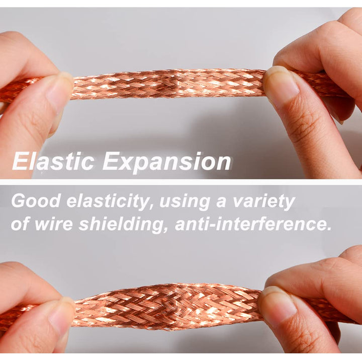 16.4ft 3/16 Inch Flat Copper Braided Ground Strap Wire Expandable Metal Sheath Square 2.5mm2 Screening Signal Wire Cable Shielded