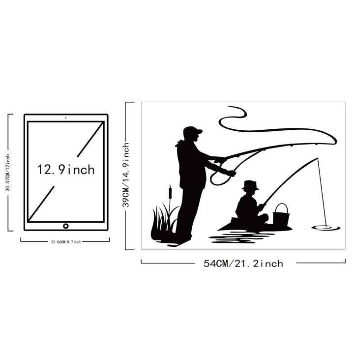 Fishing Theme Wall Sticker Family Dad and Son Fishing Relax Pattern Wall Sticker Silhouettes Wall Art Vinyl Decals for Home Decor Nursery Daycare Wall Decoration 15x21