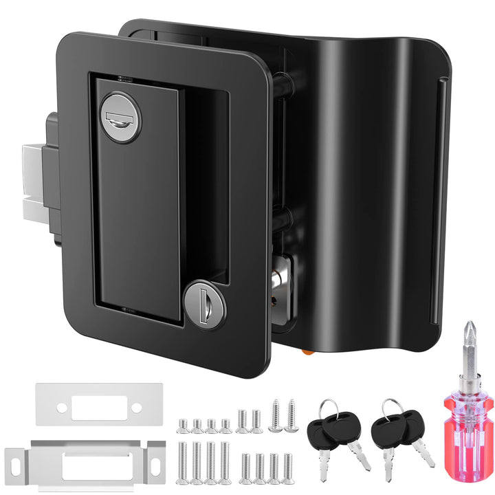 RV Entry Door Lock RL001 with Touch-Activated Paddle Deadbolt, Black, Key Lock for Camper, Travel Trailer, Cargo Hauler Door Latch Handle Replacement