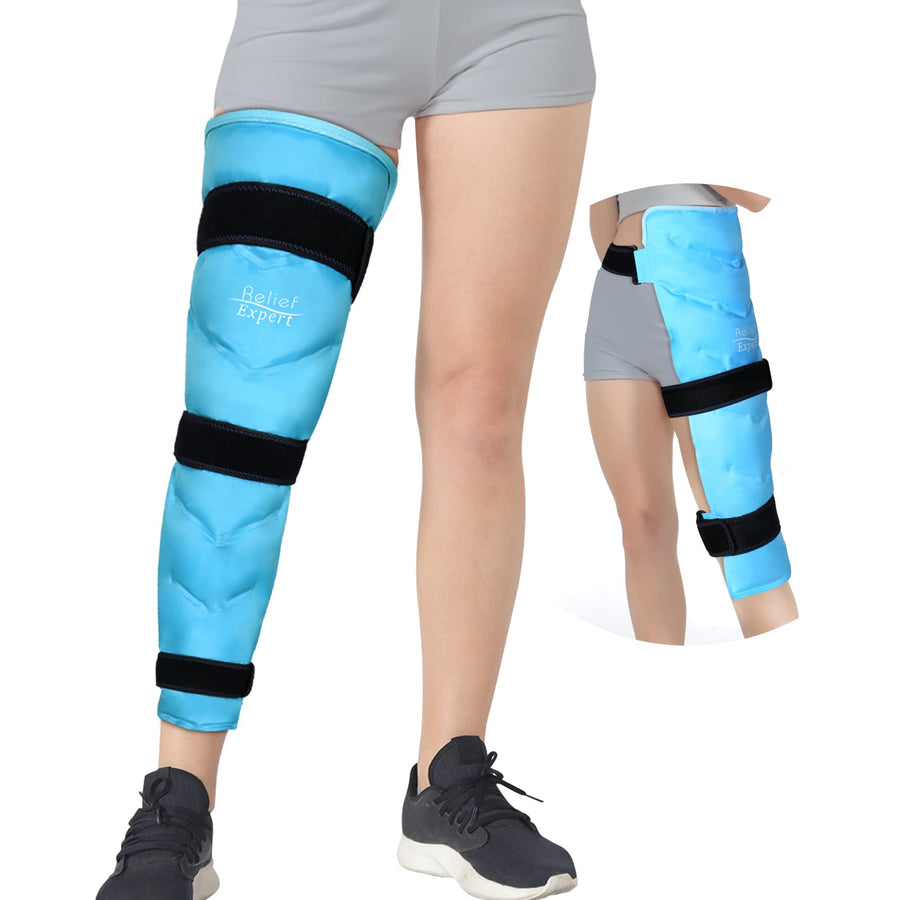 Large Ice Pack for Injuries Reusable Gel Cold Pack Wrap for Leg, Knee, Hip, Thigh Pain Relief, Cold Compress for Swelling Bruises with 3 Straps