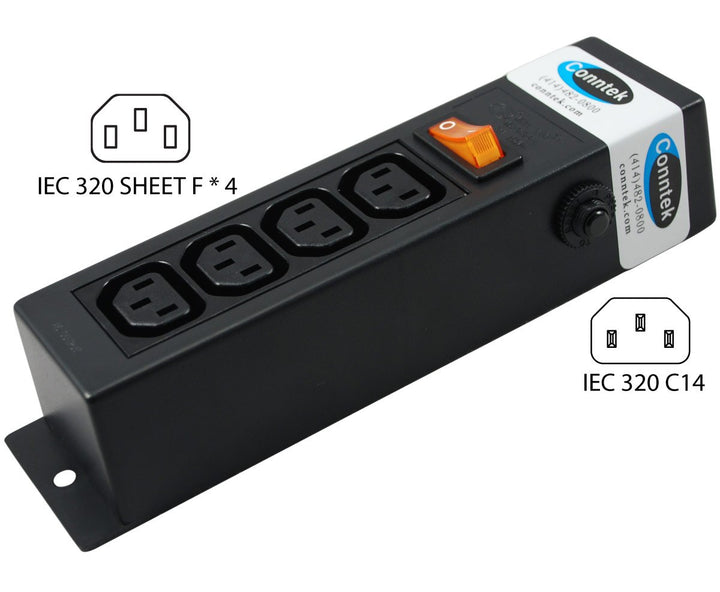55705 Power Strip 250 Volt 7-1/2-Inch Housing IEC C14 Inlet to 4 IEC 60320 C13 Receptacles Sheet F Computer/Server