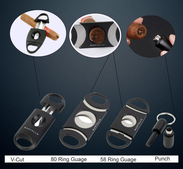 Cigars Case - for 10 Cigars- Includes 2 Ring Cigar Cutters, 1 V-Cut Cutter and 1 Cigar Punch