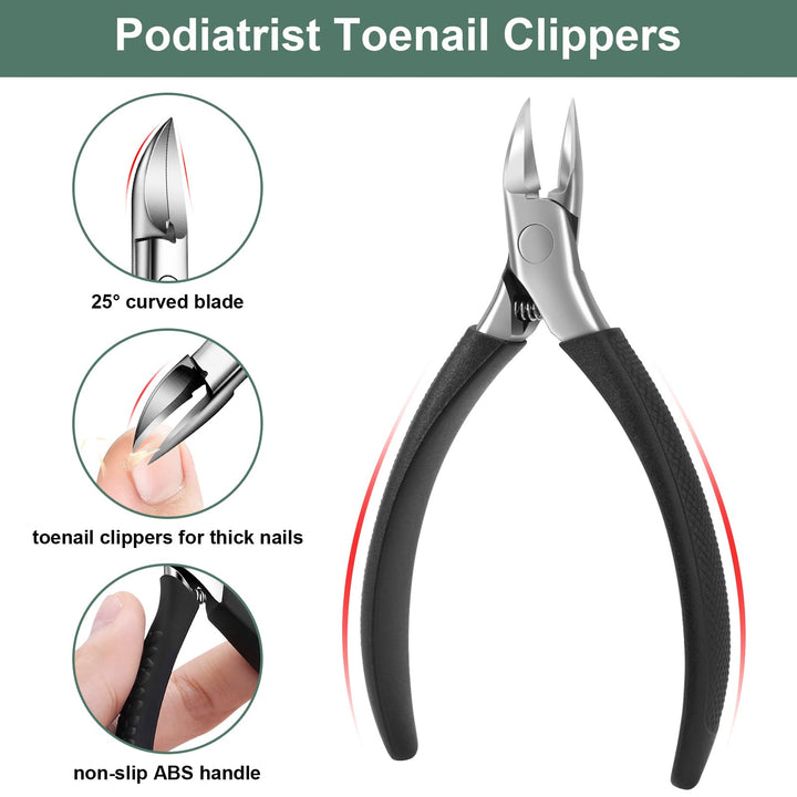 Toenail Clippers, Toe Nail Clipper for Ingrown or Thick Toenails Podiatrist Toenail Nipper for Seniors Stainless Steel Super Sharp Curved Blade Grooming Nail Tool for Man & Women