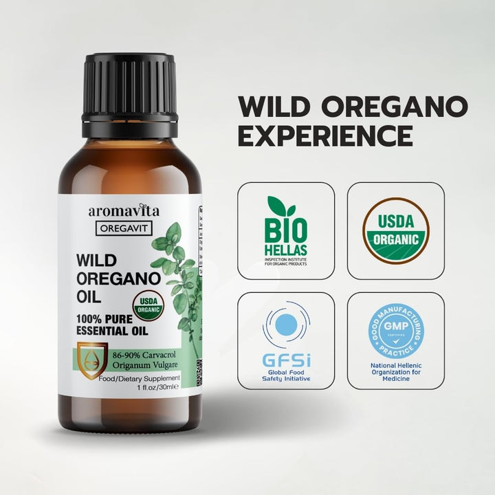 Wild Oregano Oil Organic - 100% Pure Undiluted Organic Wild Oregano Oil with 86-90% Carvacrol, Immune Support - Plant-Based, Herbal Supplement - Vegan, Non GMO, Gluten Free, 1fl.oz/30ml