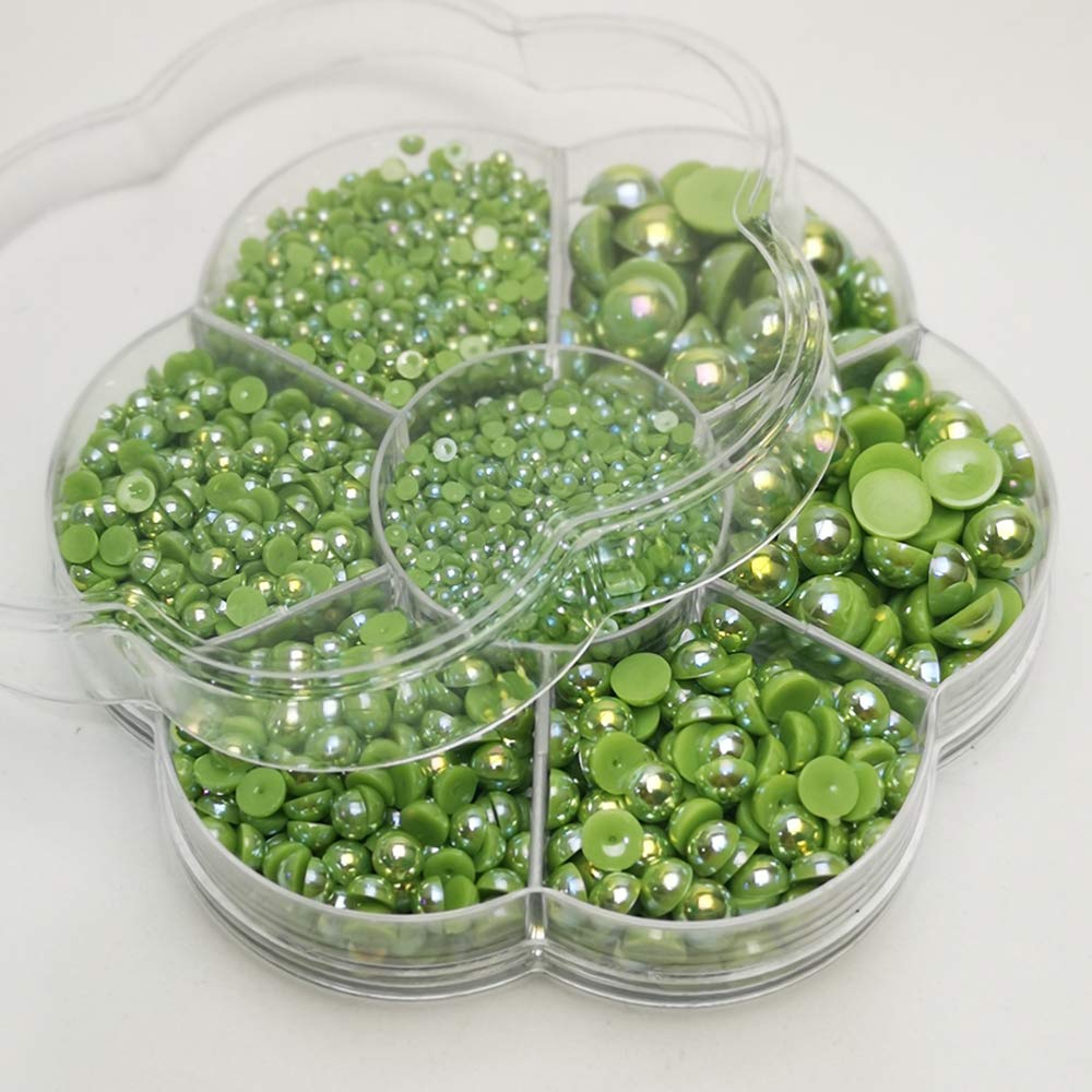 3000PCS 1 Box Green Round Flatback Imitation Half Pearls Bead Loose Beads Gem (Green Half Ball)