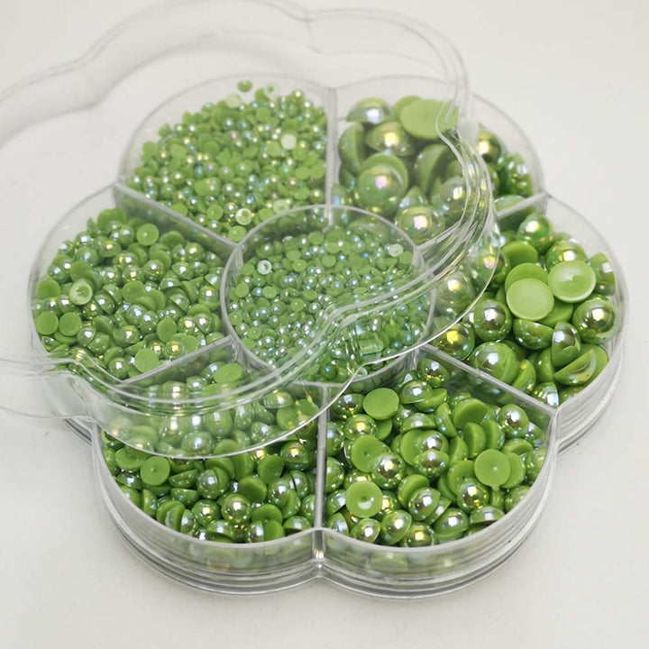 3000PCS 1 Box Green Round Flatback Imitation Half Pearls Bead Loose Beads Gem (Green Half Ball)