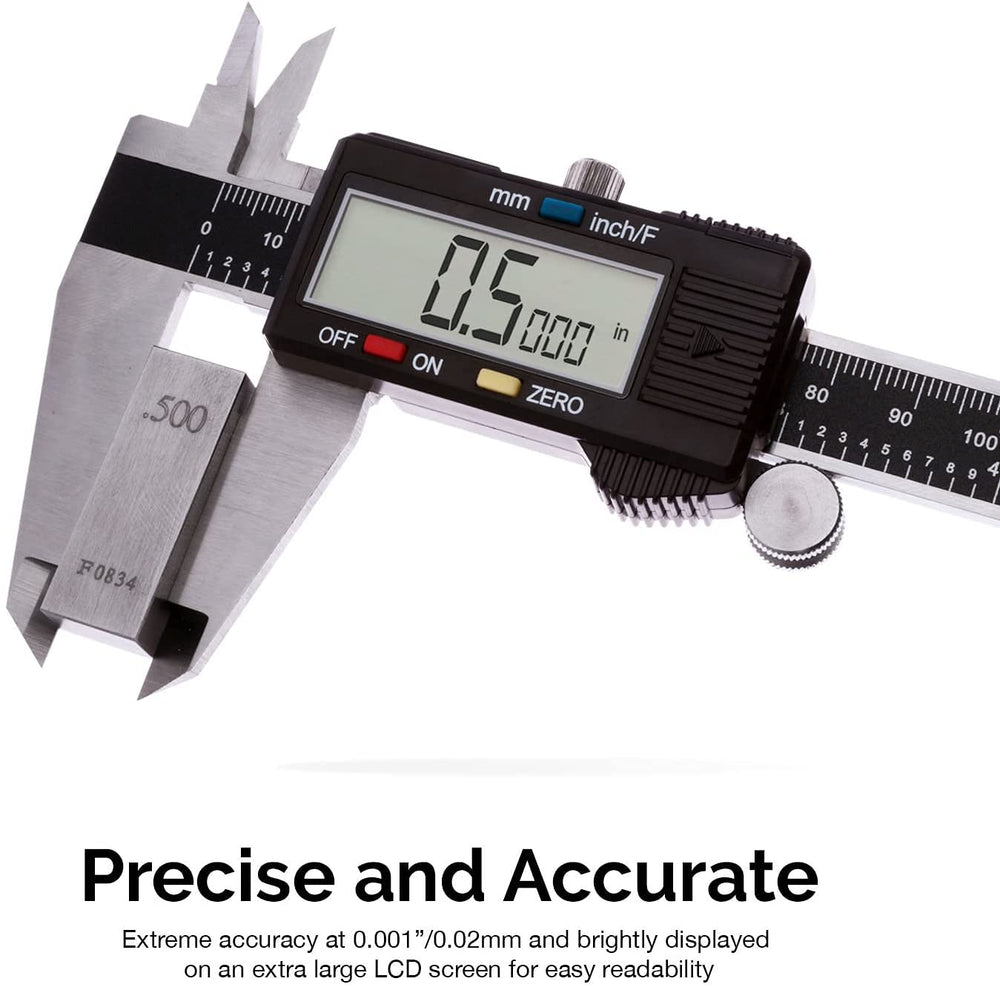 01407A Electronic Digital Caliper Measuring Tool, 0-6 Inches Stainless Steel Construction with Large LCD Screen Quick Change Button for Inch Fraction Millimeter Conversions, Digital Caliper Measurement Tool