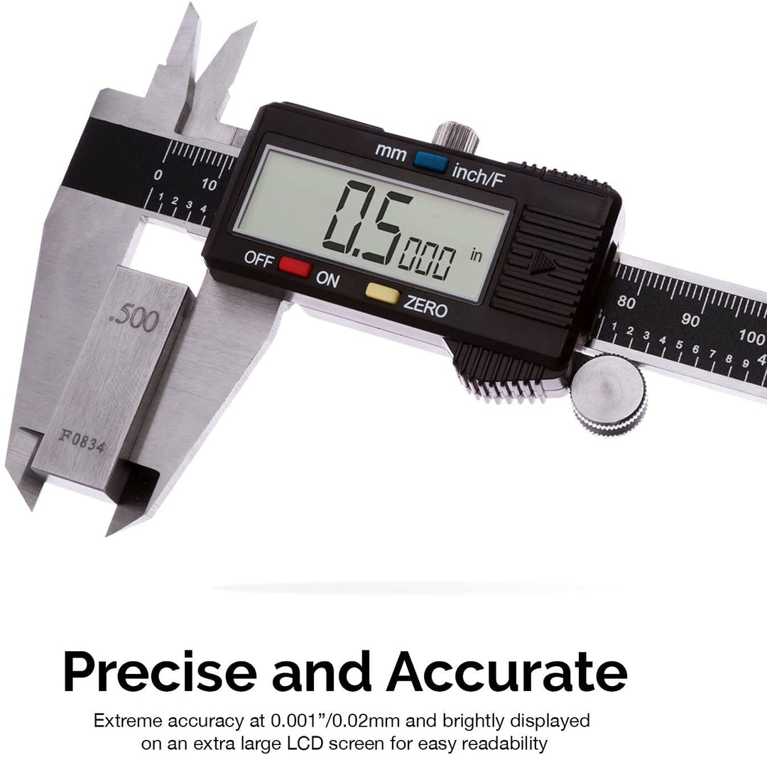 01407A Electronic Digital Caliper Measuring Tool, 0-6 Inches Stainless Steel Construction with Large LCD Screen Quick Change Button for Inch Fraction Millimeter Conversions, Digital Caliper Measurement Tool