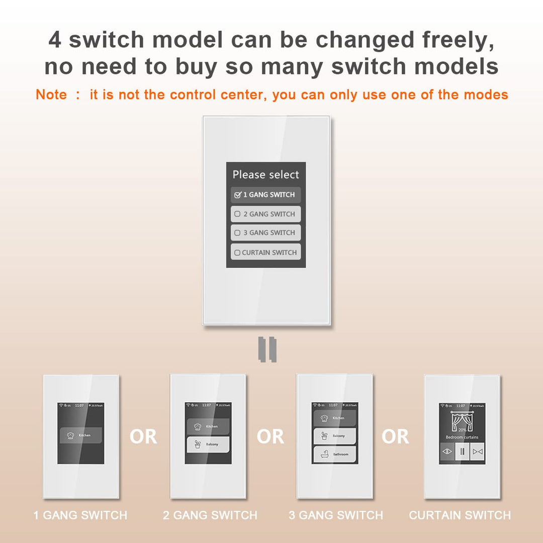 Tuya Smart Life LCD Smart Light Switch, Curtain/1/2/3 Gang 4-Models-in-1 WiFi Touch Smart Switch Supports Alexa & Google Home & Home Assistant, Needs Neutral Wire, No Hub Needed,White