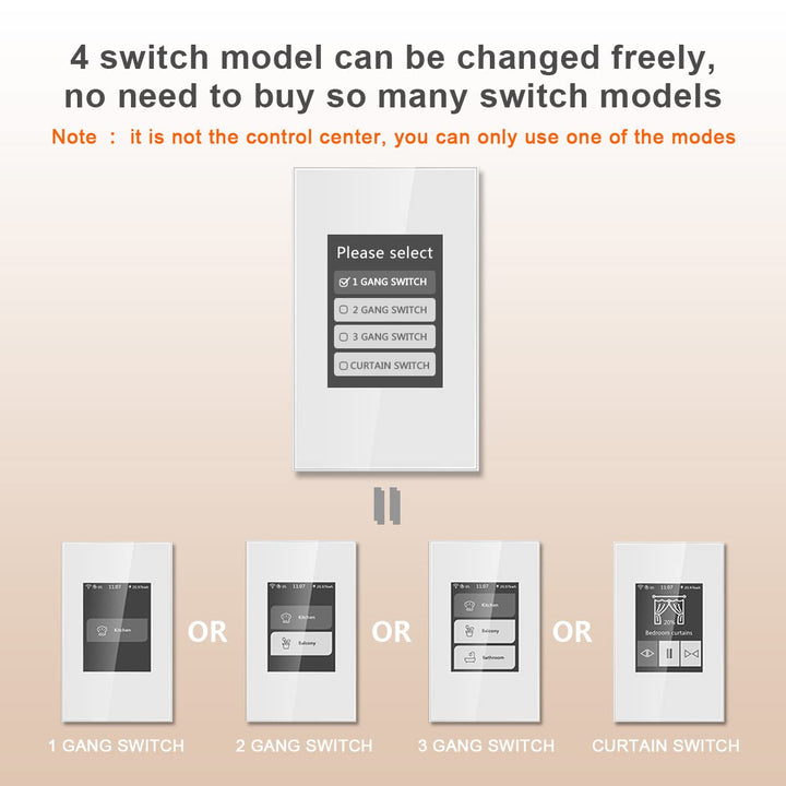Tuya Smart Life LCD Smart Light Switch, Curtain/1/2/3 Gang 4-Models-in-1 WiFi Touch Smart Switch Supports Alexa & Google Home & Home Assistant, Needs Neutral Wire, No Hub Needed,White