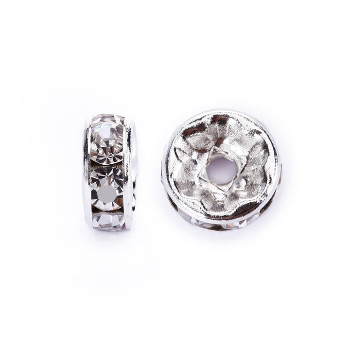 6mm Silver Plated Crystal Rondelle Spacer Beads 100pcs per Bag for jewelery Making(#001 Clear Crystal)