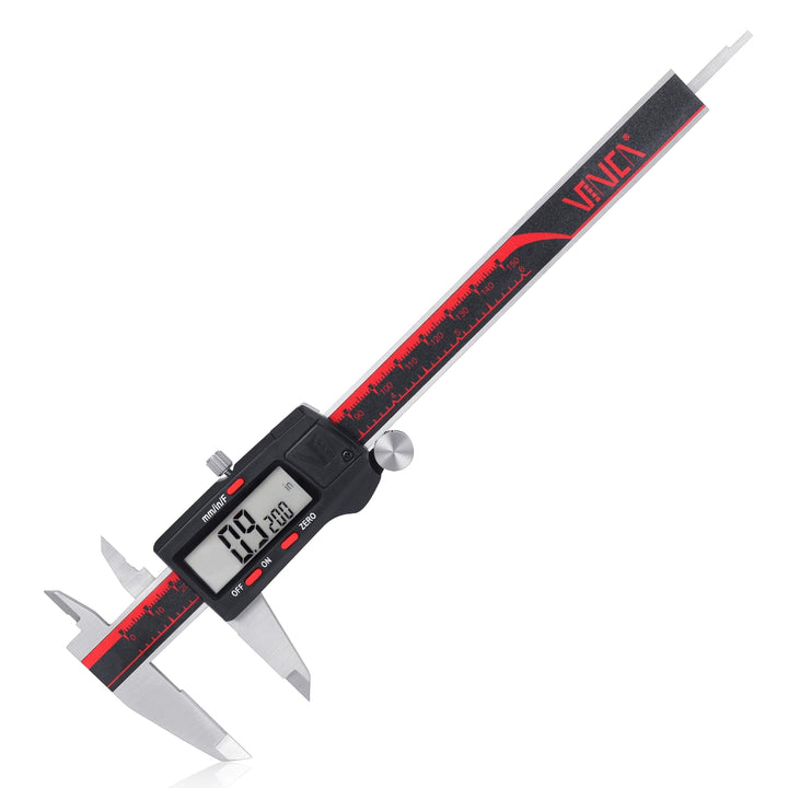 Digital Caliper, DCLA-0605 0-6 Inch/150mm, Inch/Millimeter/Fraction Conversion, Stainless Steel, Large LCD Screen