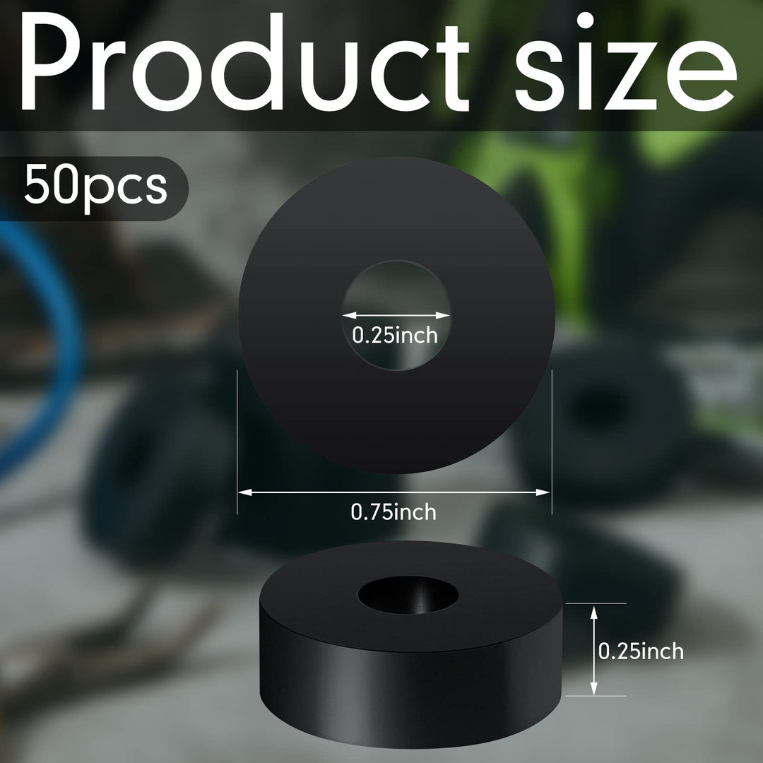 Thick Rubber Washers 3/4 Inch OD x 1/4 Inch ID x 1/4 Inch Thickness Rubber Bushing Black Rubber Spacer Bushing Washers Flat Washers (50 Pack)