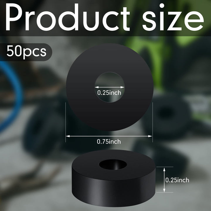 Thick Rubber Washers 3/4 Inch OD x 1/4 Inch ID x 1/4 Inch Thickness Rubber Bushing Black Rubber Spacer Bushing Washers Flat Washers (50 Pack)