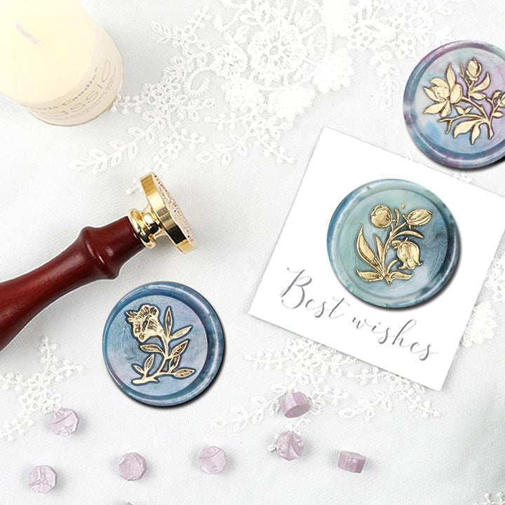 Magnolia Flower Wax Seal Stamp Magnolia Seal Stamp Retro Wood Sealing Stamp for Wedding Envelopes Invitation Decoration (Magnolia)