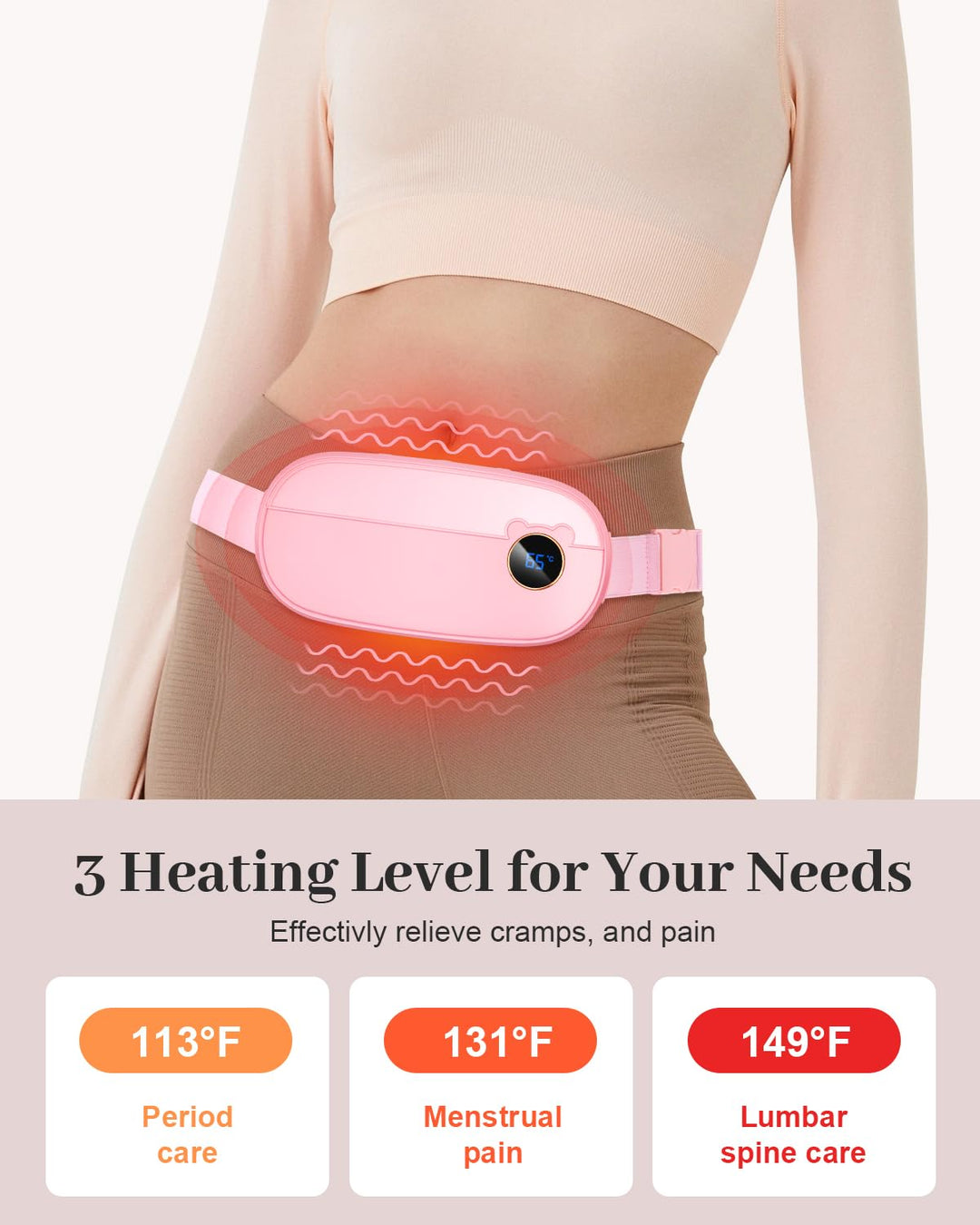 Portable Menstrual Heating Pad, Digital Display Period Heating Pad with 3 Heat Levels and 3 Massage Modes, Back or Belly Fast Heating, Christmas Gifts for Women and Girl