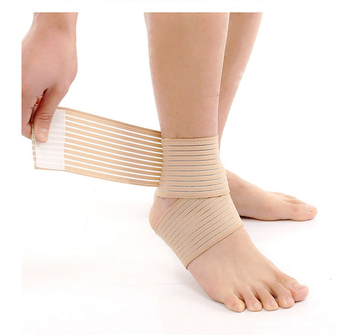 Beige: Vieel 1 Pair Ankle Brace - Elastic Breathable Wrap Compression Knee Elbow Wrist Ankle Hand Support Wrap Sports Bandage Strap With Loop Fastening Strap (Beige)