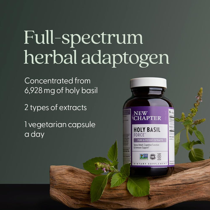 Stress Relief Supplement - Holy Basil Force with Supercritical Holy Basil for Stress Support + Immune Support + Non-GMO Ingredients - Vegetarian Capsules, 120 Count