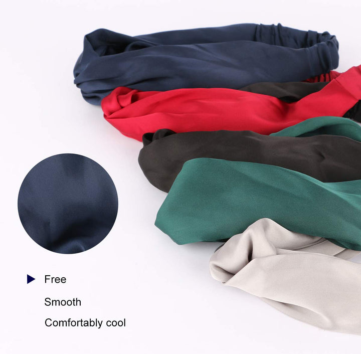 Women Girls Silk Satin Elastic Headbands Head Wrap Turban Twisted Knotted Hairband (Pack of 5)(Multiple colour)