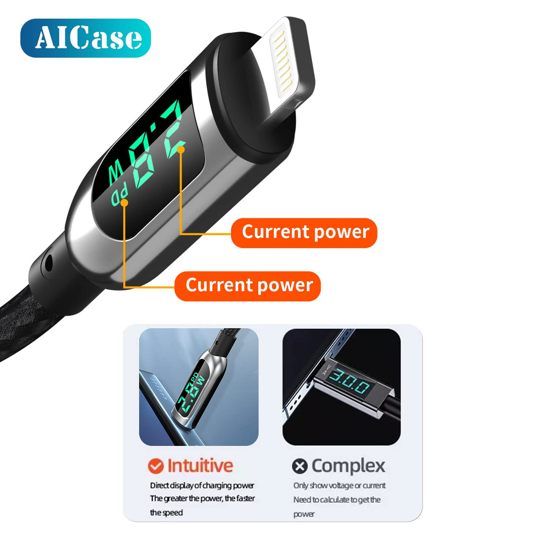 USB C Auf Lightning-Kabel, 1.2 m Lade-synchroniser-ungskabel mit LED-Display, kompatibel mit iPhone 13 13 Pro 12 Pro Max 12 11 X XS XR 8 Plus, AirPods Pro, unterstützt Power Delivery (1.2 m)