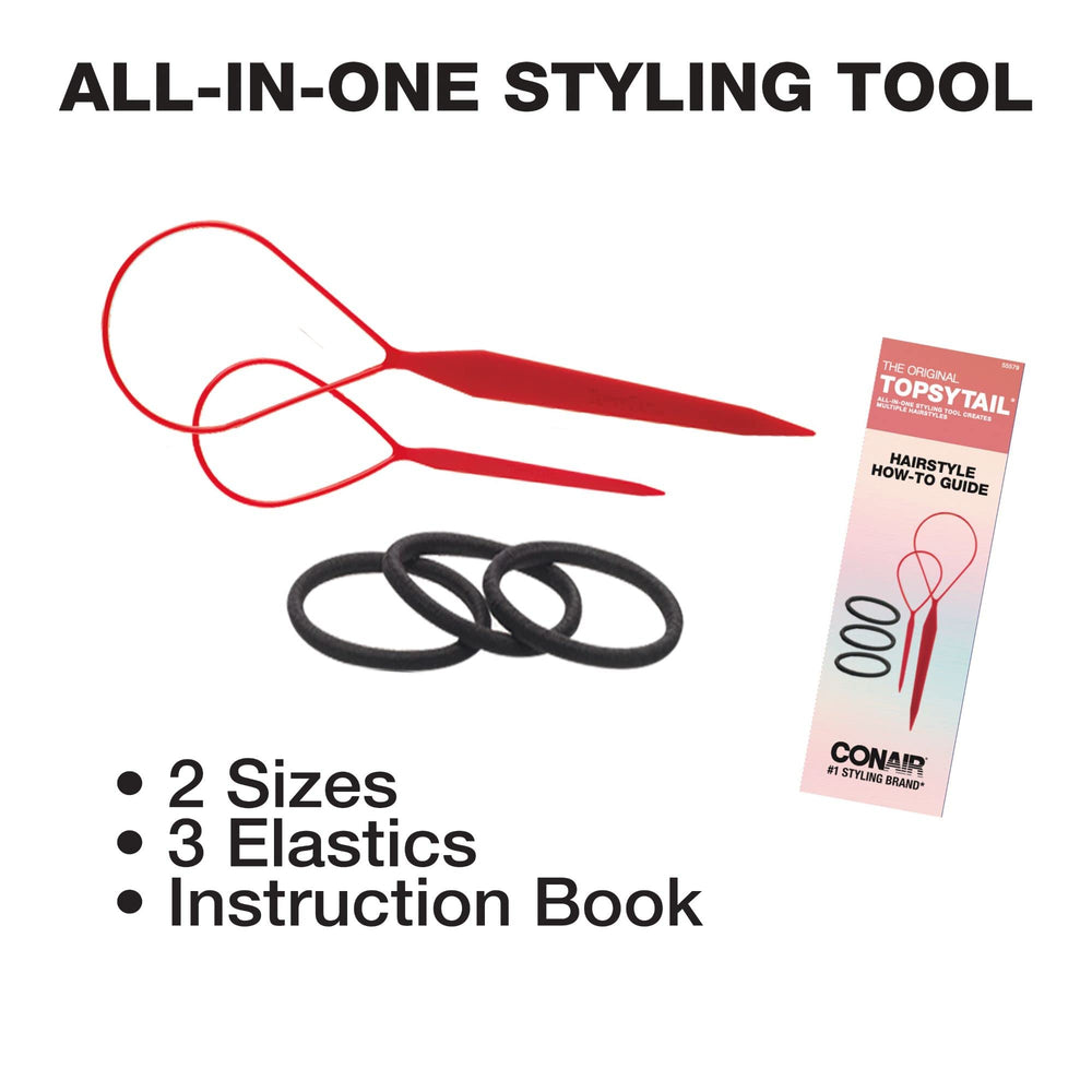 Topsy Tail Hair Tool - Ponytail Hair Loop Styling Tool - Includes Hair Ties Hair Styling Kit Included - 5-Piece Set