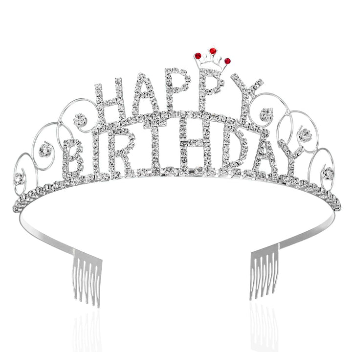 Frcolor Happy Birthday Tiara Crystal Rhinestone Crown Wedding Hair Comb Bridal Headband For Women