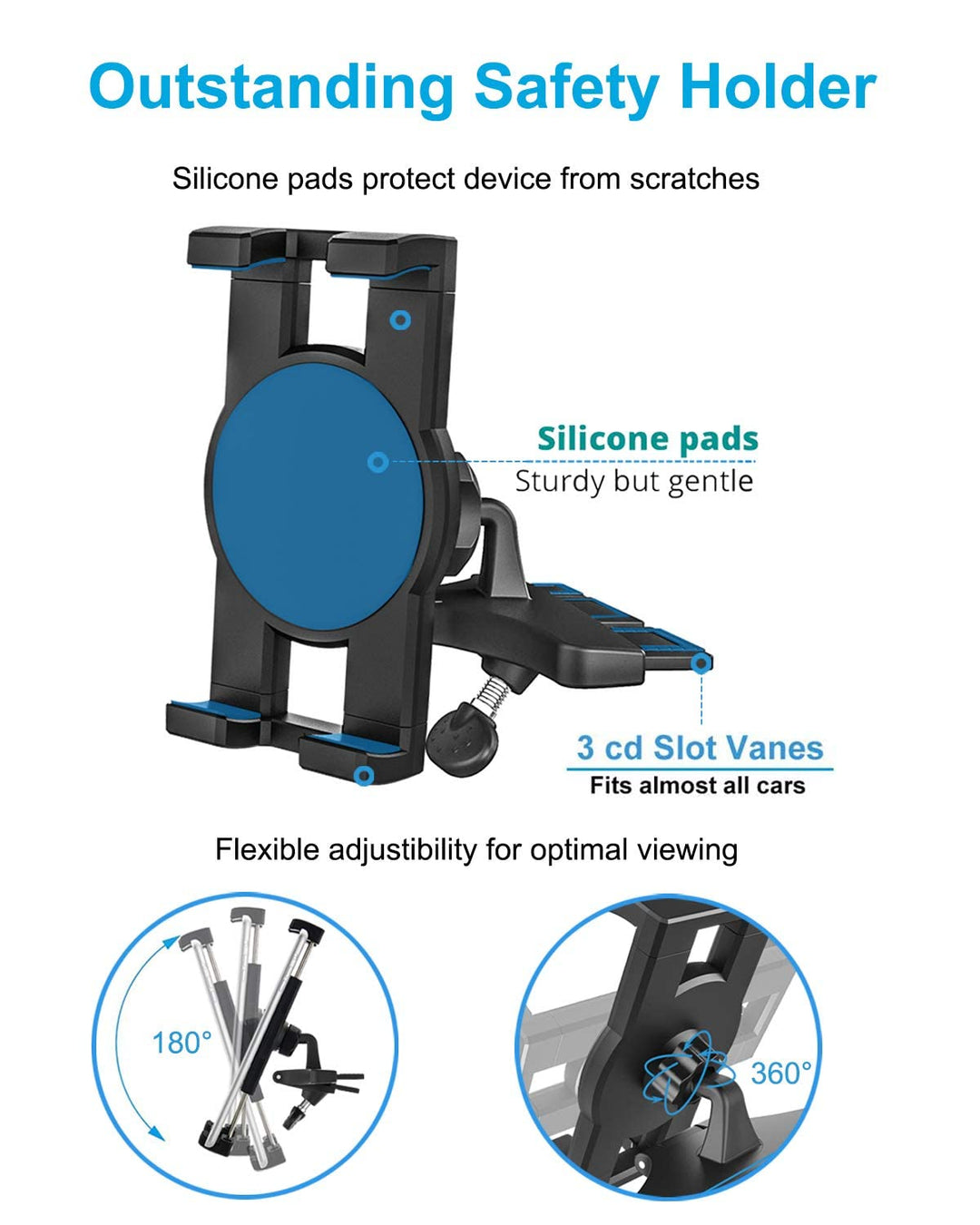 CD Slot Car Tablet Mount, 360° Rotatable CD Player Car Tablet & Phone Holder for iPad Pro 9.7, 11, 12.9 Air Mini 5 4 3 2, Samsung Galaxy Tabs, Switch, iPhone, More 4-13 Cell Phones and Tablets