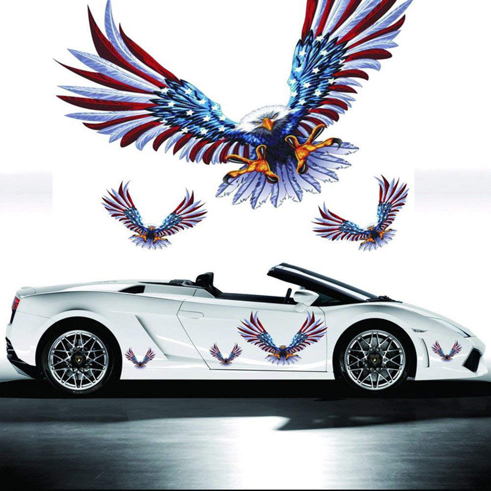 Bald Eagle Car Decals American Flag Car Decal Stickers Patriotic American Eagle Car Decal Graphics Vinyl Stickers Decals for Car Hood Window Body Side Decal and Graphics (3 Sizes 4 Pack)