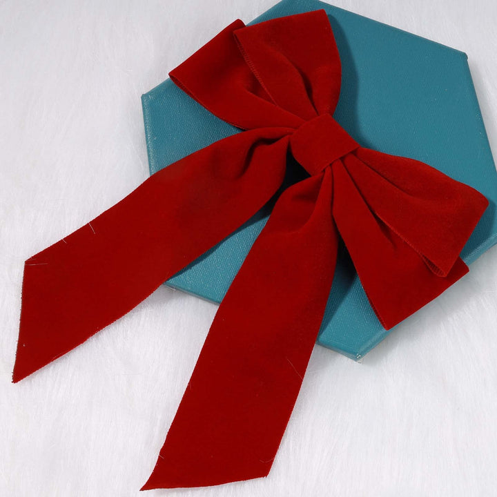 Velvet Hair Bow Tail Satin Bow Long Tail Headpieces Winter Hair Barrette Headwear Hair Accessories for Women and Girls Gifts (Red)