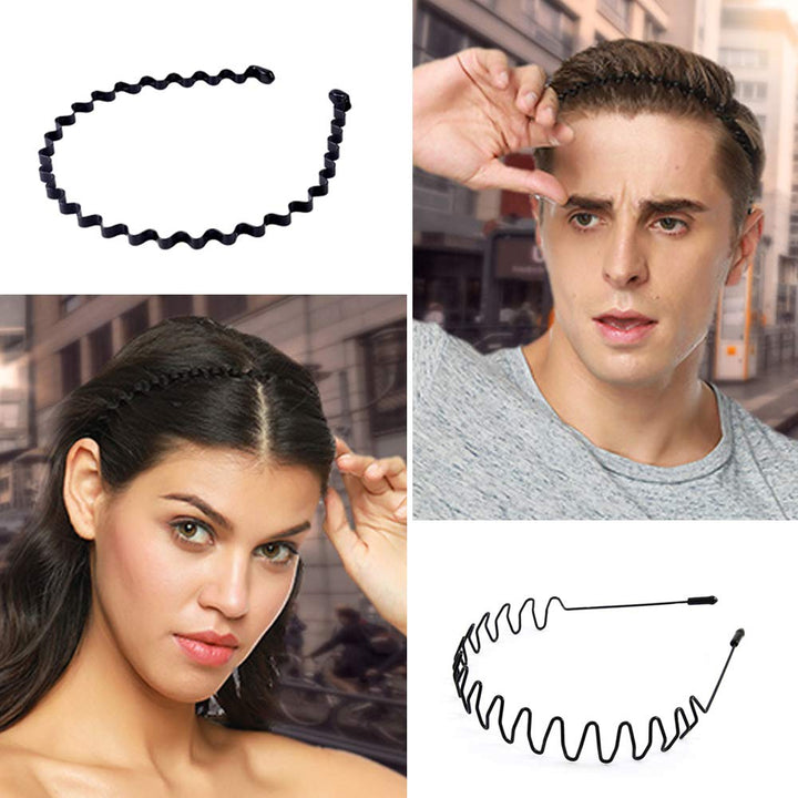 Band Fashion Metal Multi-Use Spring Wavy Hoop Hair Bands for Men and Women for Sports, Outdoor, Yoga (Black )