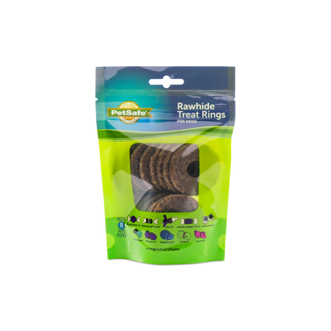 Natural Rawhide Treat Ring Refills for Busy Buddy Dog Toys, Size B fits Small/Medium and Medium Toys, 16 Rings