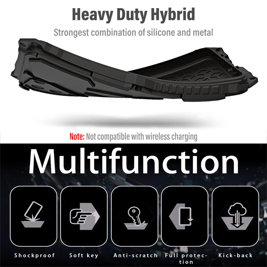 Armor Phone Case for iPhone 14 Pro Max Military Grade Cover 360 Full Protection Heavy Duty Hybrid Metal Bumper Built-in Silicone Shockproof with Screen Protector - Black + Red