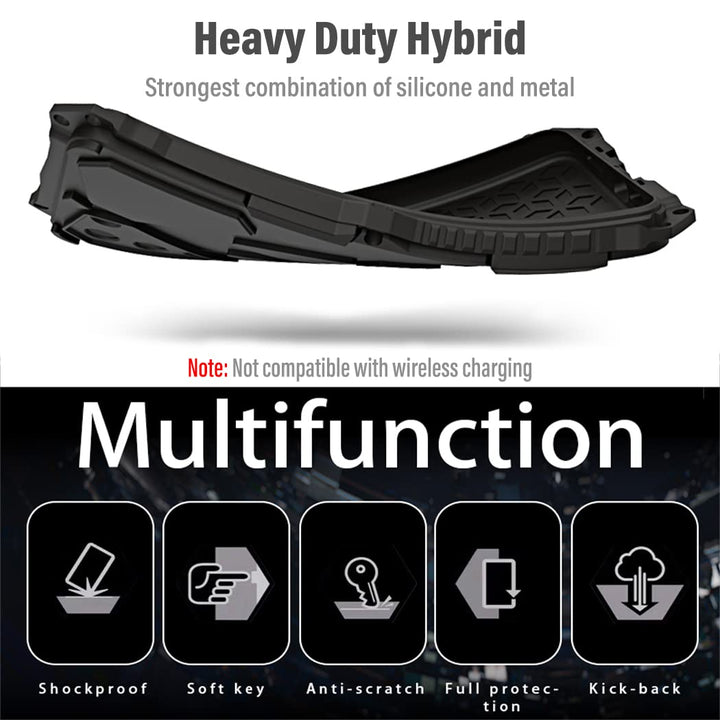 Armor Phone Case for iPhone 14 Pro Max Military Grade Cover 360 Full Protection Heavy Duty Hybrid Metal Bumper Built-in Silicone Shockproof with Screen Protector - Black + Red