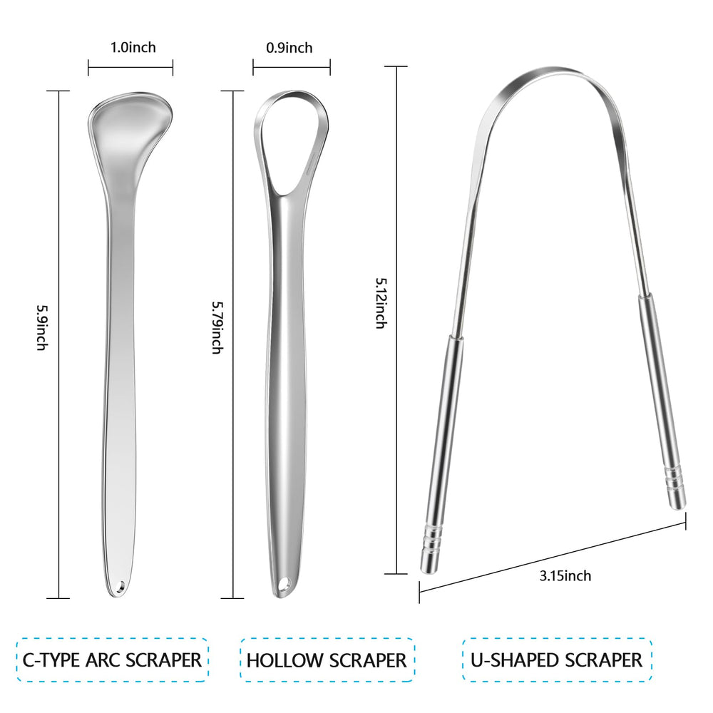 Tongue Scraper Cleaner (4 Pack), Tongue Scrapers for Adults Stainless Steel Tongue Cleaners Reduce Bad Breath Tongue Brush Dental Kit with Case