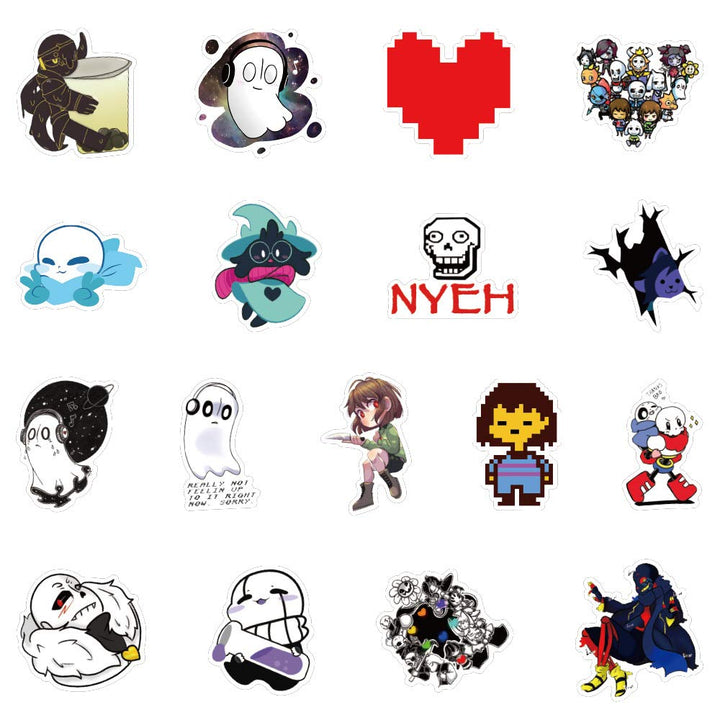 Undertale Stickers Pack| 50pcs Sans Undertale Viny Waterproof Stickers for Laptops PC Frisk Sans Au Gaster Undyne Flowey Decal for Teen Girl Adults DIY Computer Phone Case Water Bottle Skateboard (A)