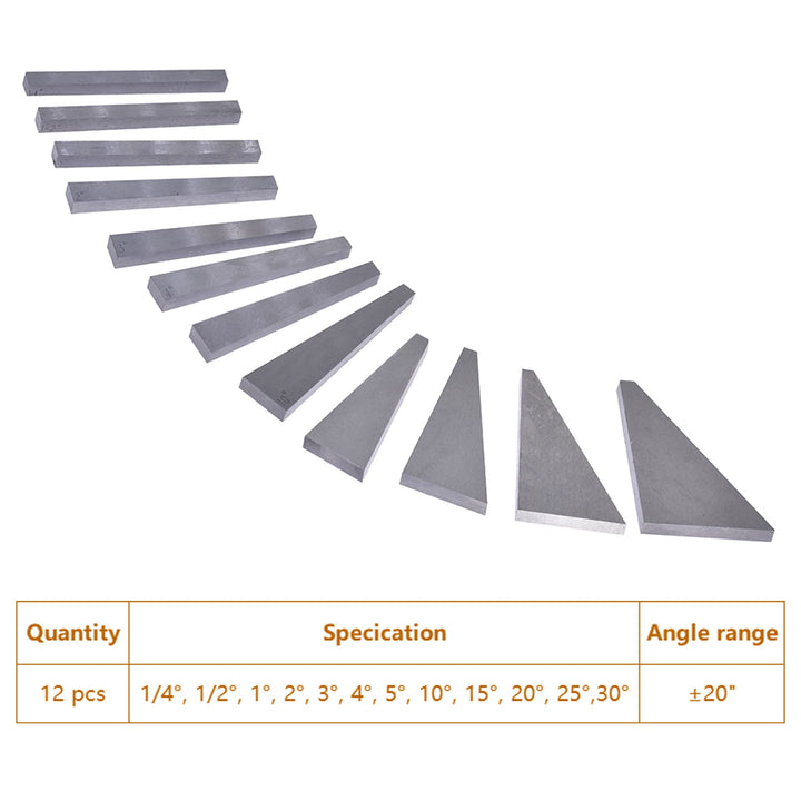 12Pcs Angle Gauge Block Set, Precision Steel Gauge Block Machinist Tool 1/4 to 30 Degree with Box