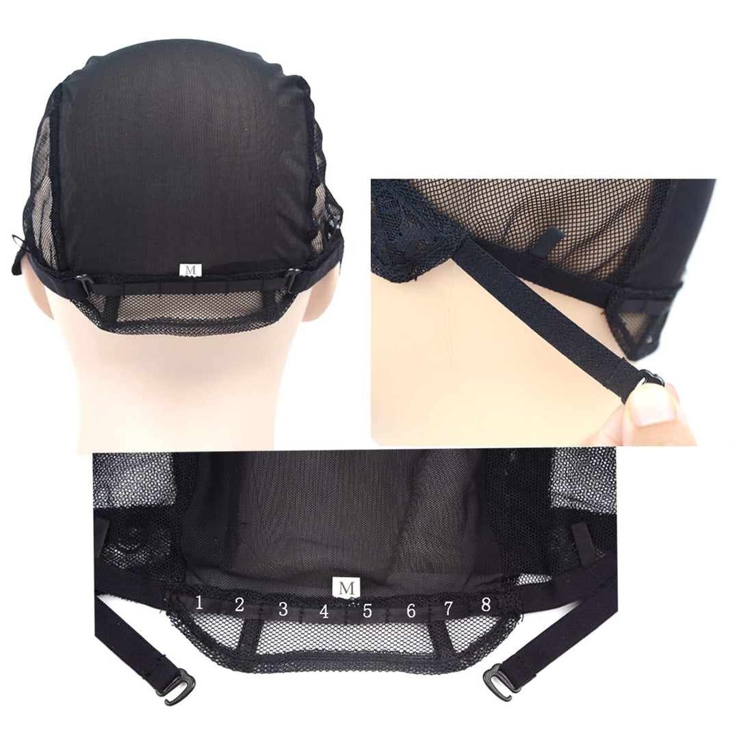 2 Pieces Black 4X4 Inch U Part Swiss Lace Wig Cap with Adjustable Straps on the Back Glueless Hairnets Lace Wig Cap for Making Wigï¼Ë†Black Mï¼â€°